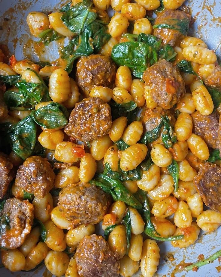 Trader Joe’s Gnocchi with Meatballs and Spinach